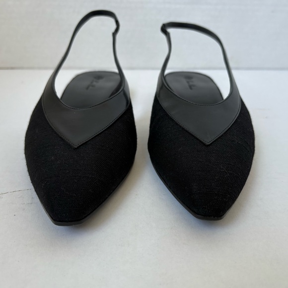 Loro Piana Black Wool Leather Slingback Flats Rebecca Sz 39 Classic Pointy Toe - Picture 3 of 8
